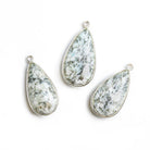 Silver Bezeled K2 Azurite Granite Faceted Pear Focal Pendant 1 Piece - The Bead Traders