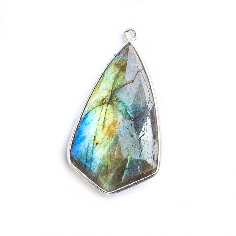 Silver Bezeled Labradorite Shield Focal Pendant 1 Piece - The Bead Traders