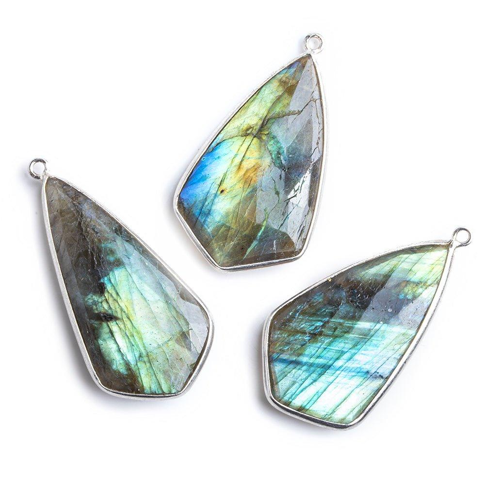 Silver Bezeled Labradorite Shield Focal Pendant 1 Piece - The Bead Traders