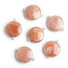 Silver Bezeled Peach Moonstone Connectors - Lot of 6 - The Bead Traders