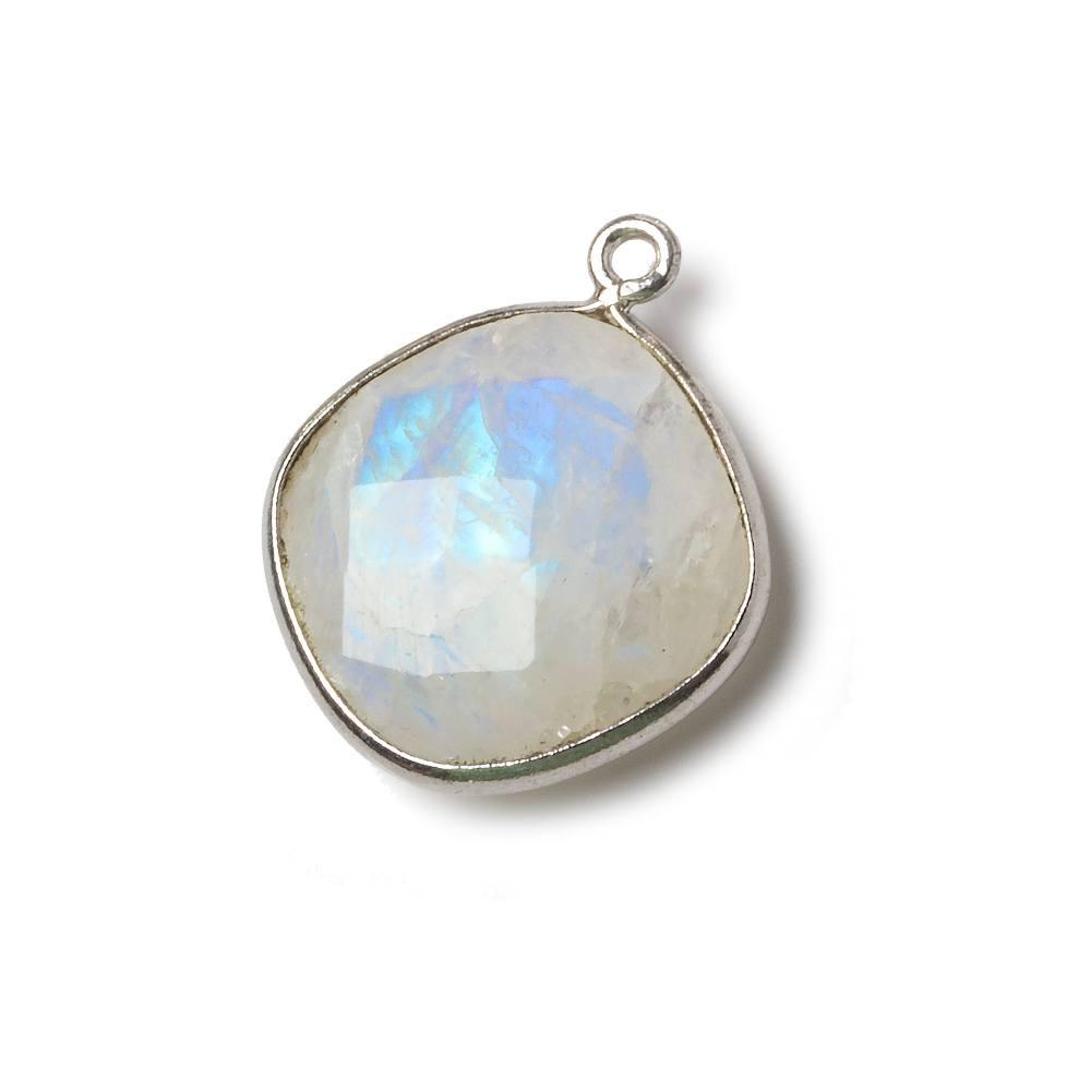 Silver Bezeled Rainbow Moonstone Faceted Cushion Pendant 1 piece - The Bead Traders