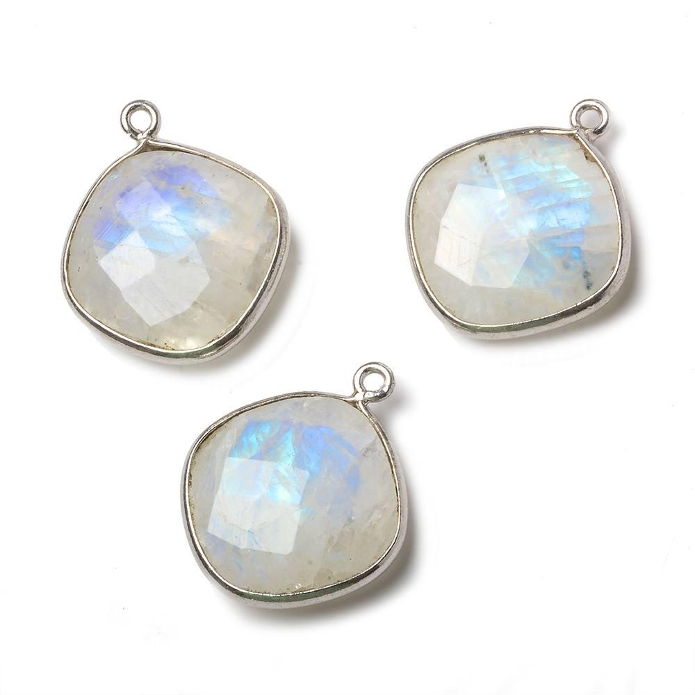 Silver Bezeled Rainbow Moonstone Faceted Cushion Pendant 1 piece - The Bead Traders