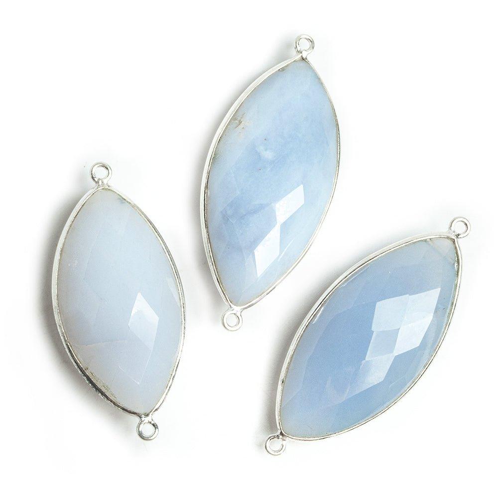 Silver Bezeled Turkish Chalcedony Marquise Connector 1 Piece - The Bead Traders