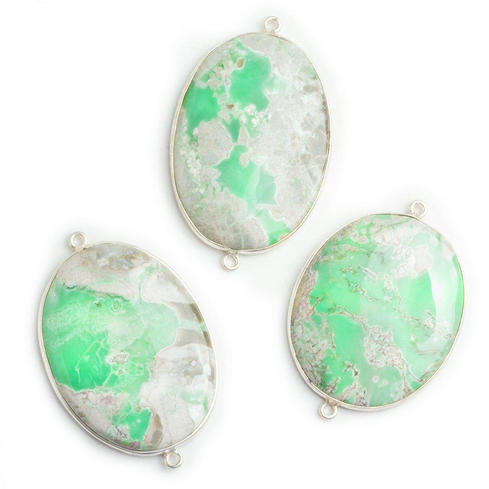 Silver Bezeled Variscite Oval Connector 1 Piece - The Bead Traders