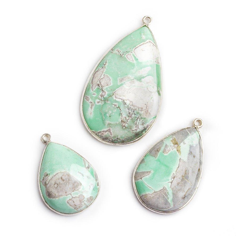 Silver Bezeled Variscite Pear Pendants - Lot of 3 - The Bead Traders