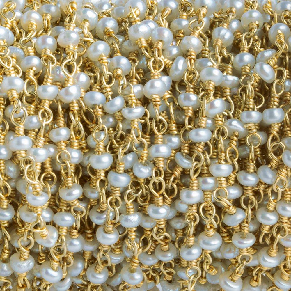 Silver Button Freshwater Pearl Gold Chain by the Foot 44 pieces - The Bead Traders