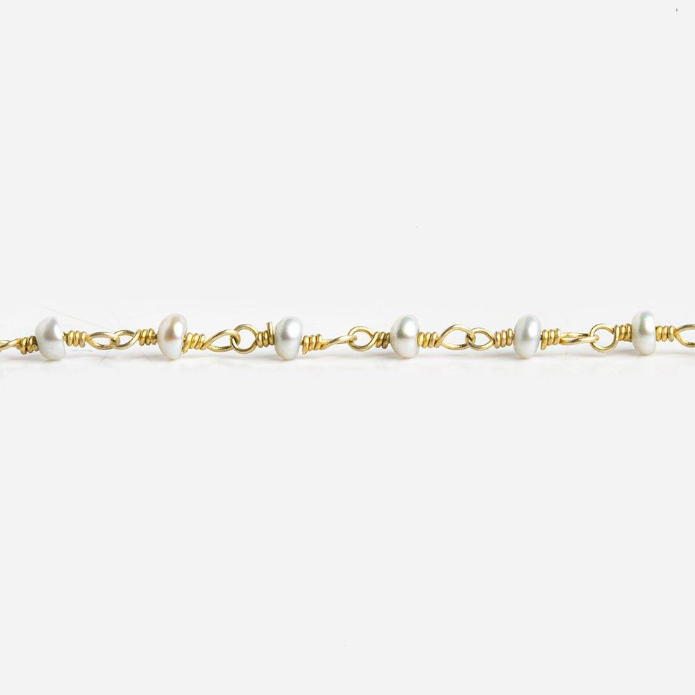 Silver Button Freshwater Pearl Gold Chain by the Foot 44 pieces - The Bead Traders