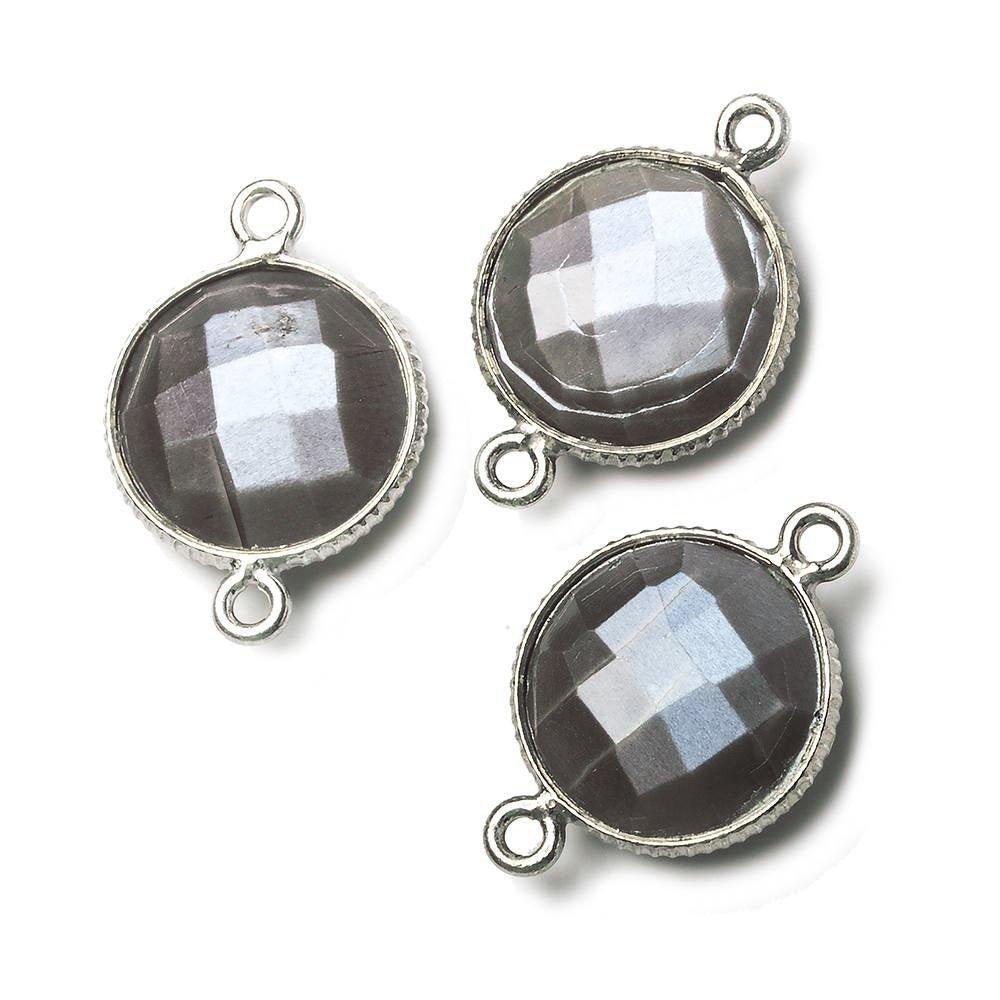 Silver Corrugated Bezel Chocolate Moonstone coin 2 ring Connector 1 pc - The Bead Traders
