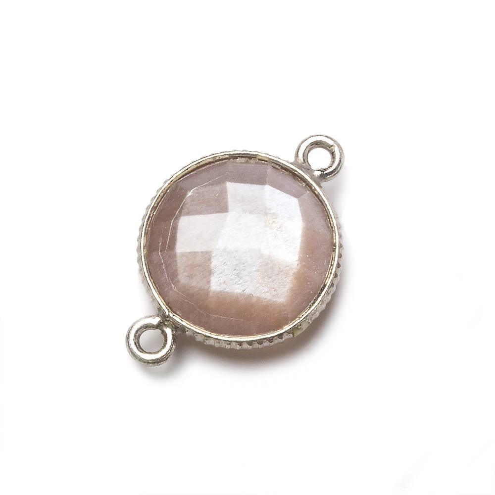 Silver Corrugated Bezel Chocolate Moonstone Coin Connector 1 piece - The Bead Traders