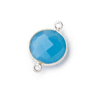 Silver Corrugated Bezel Santorini Blue Chalcedony coin Connector 1 piece - The Bead Traders