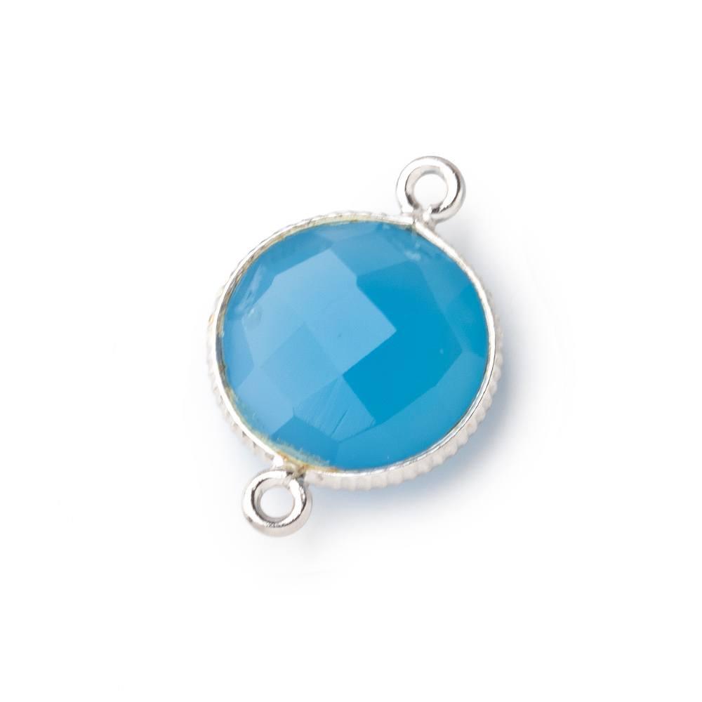 Silver Corrugated Bezel Santorini Blue Chalcedony coin Connector 1 piece - The Bead Traders