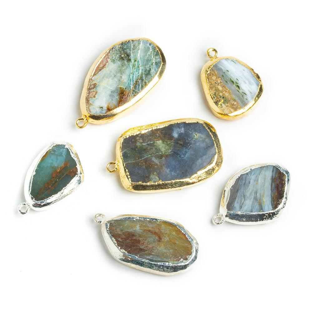 Silver & Gold Leafed Blue Peruvian Opal Pendants - Lot of 6 - The Bead Traders