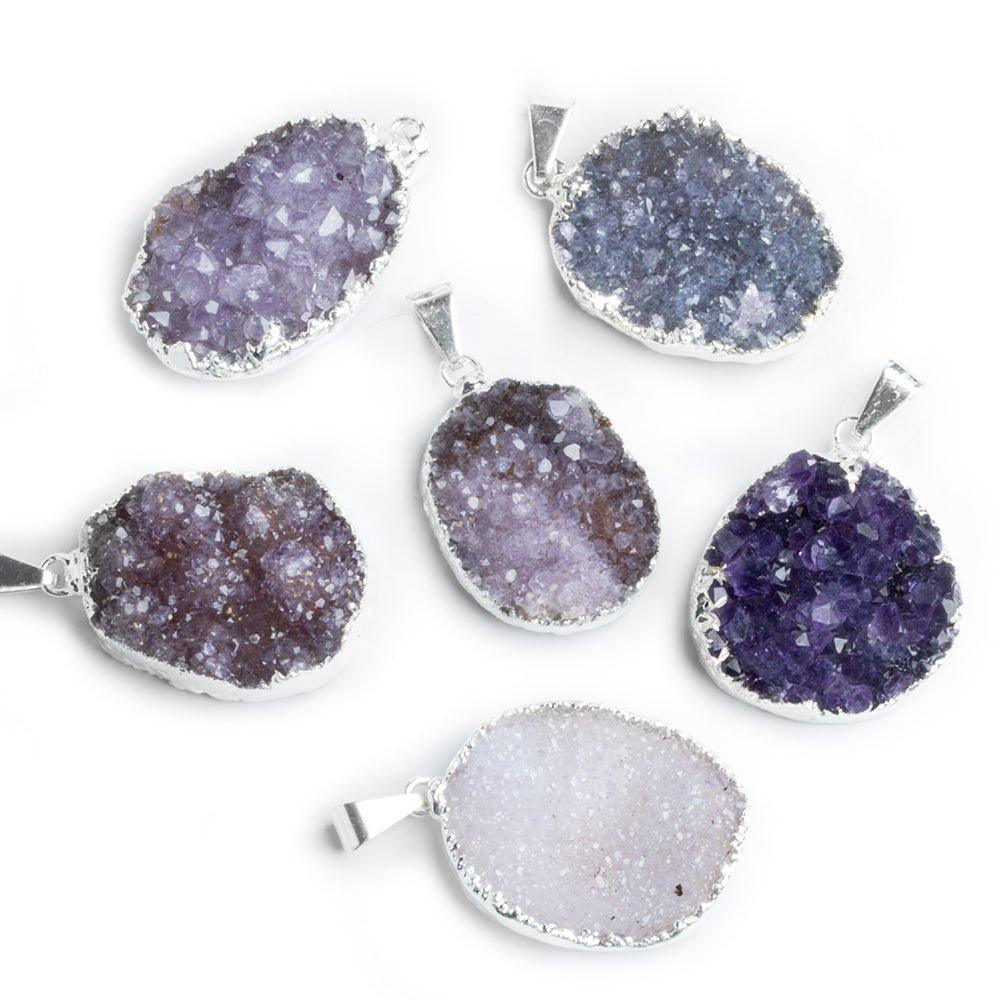 Silver Leafed Amethyst Drusy Focal Pendant 1 Piece - The Bead Traders
