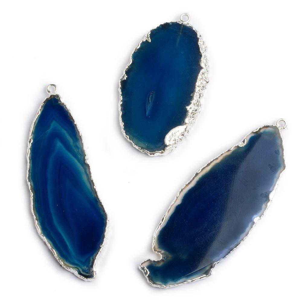 Silver Leafed Blue Agate Slice Pendant 1 Piece - The Bead Traders