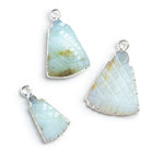 Silver Leafed Blue Peruvian Opal Carved Pendants - Lot of 3 - The Bead Traders