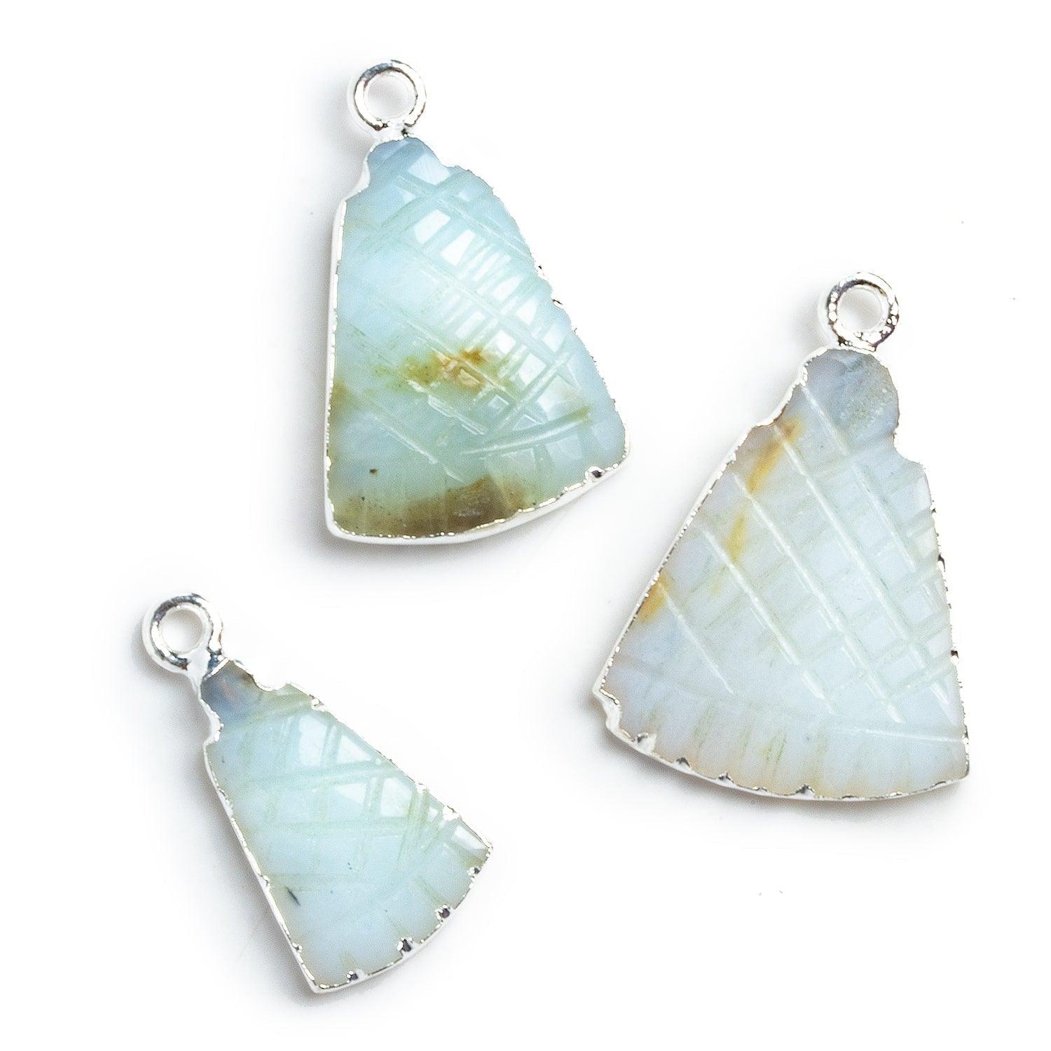 Silver Leafed Blue Peruvian Opal Carved Pendants - Lot of 3 - The Bead Traders