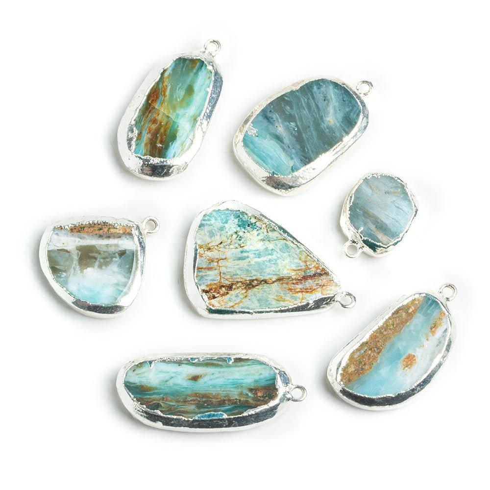 Silver Leafed Blue Peruvian Opal Connectors - Lot of 7 - The Bead Traders