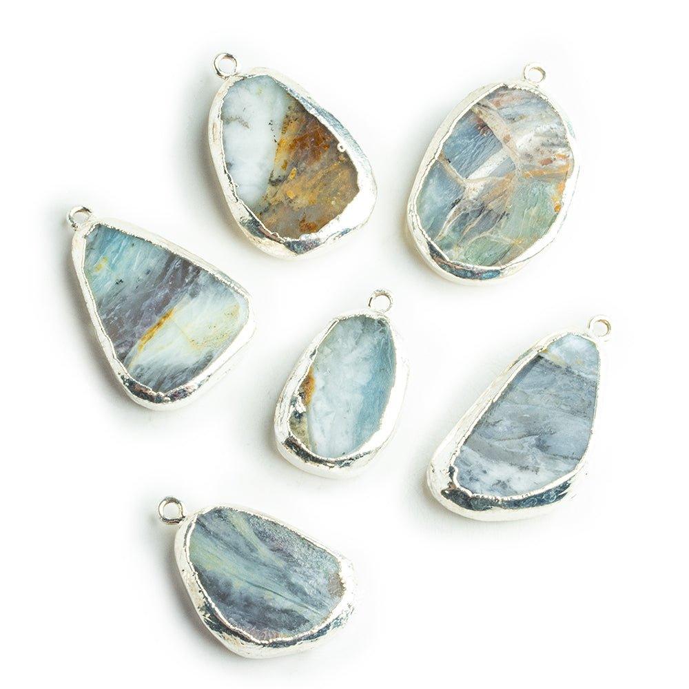 Silver Leafed Blue Peruvian Opal Freeshape Pendant - The Bead Traders