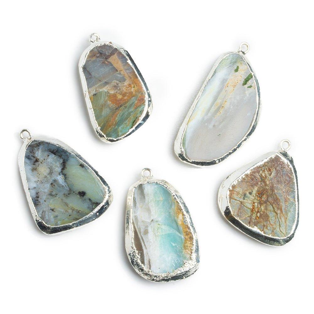 Silver Leafed Blue Peruvian Opal Freeshape Pendant - The Bead Traders