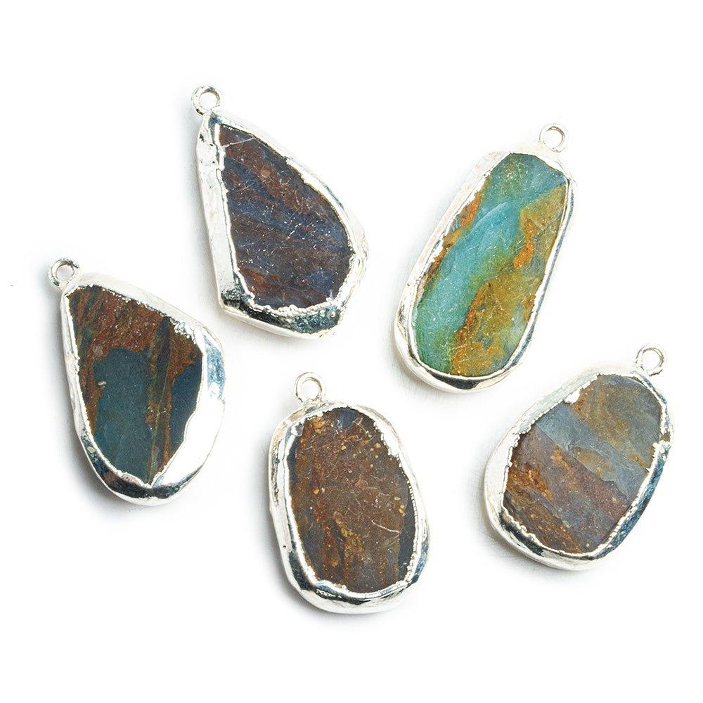 Silver Leafed Blue Peruvian Opal Freeshape Pendant - The Bead Traders