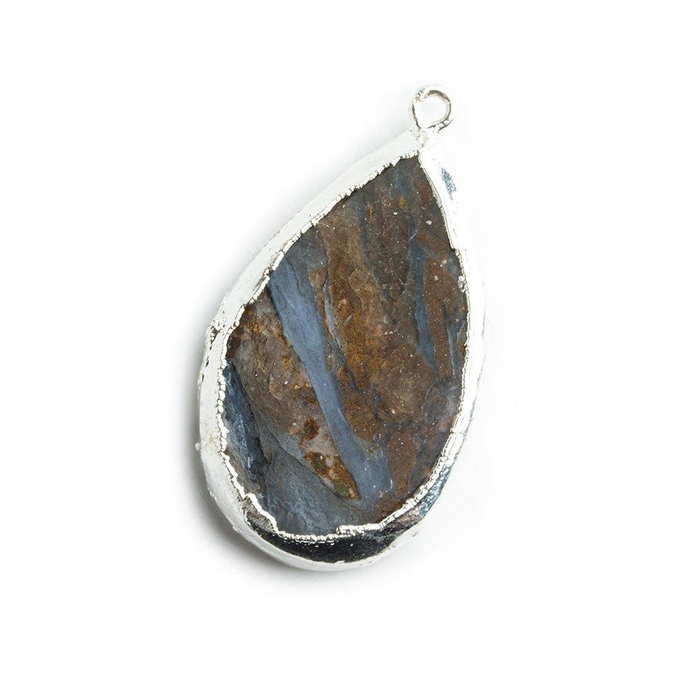 Silver Leafed Blue Peruvian Opal Pear Pendant - The Bead Traders