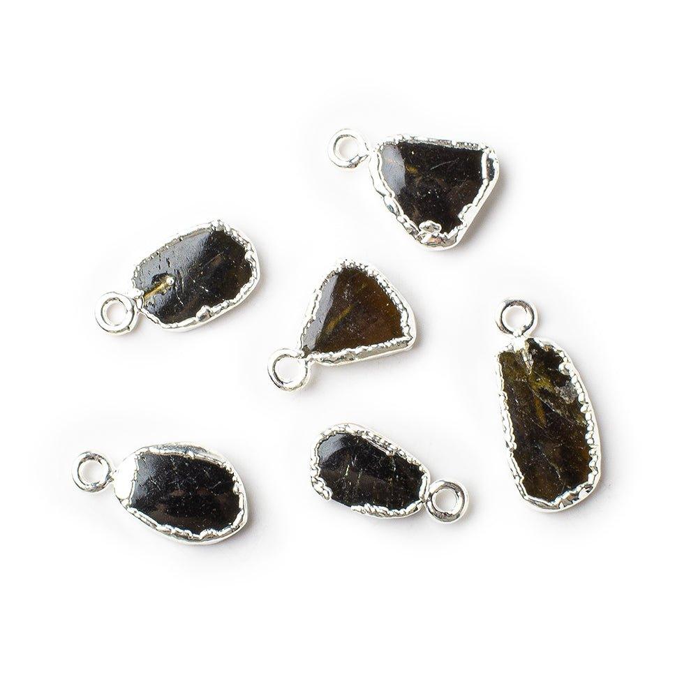 Silver Leafed Brown Green Tourmaline Slice Pendant 12x10mm average - The Bead Traders