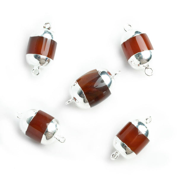 Silver Leafed Carnelian Barrel Connector 1 Piece