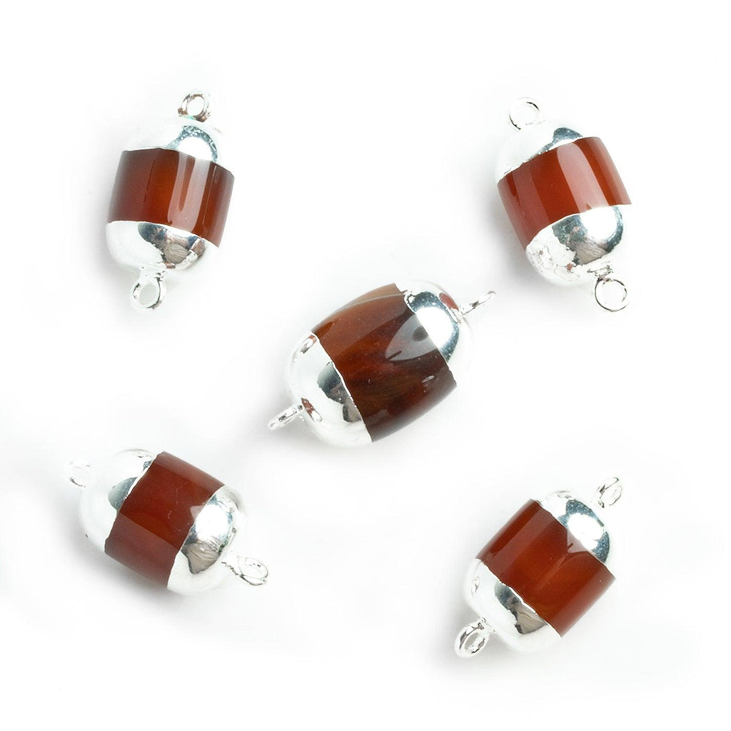 Silver Leafed Carnelian Barrel Connector 1 Piece - The Bead Traders