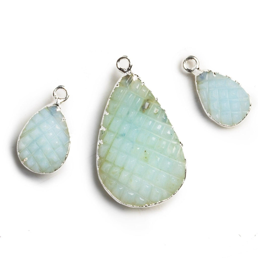 Silver Leafed Carved Blue Peruvian Opal - Lot of 3 - The Bead Traders