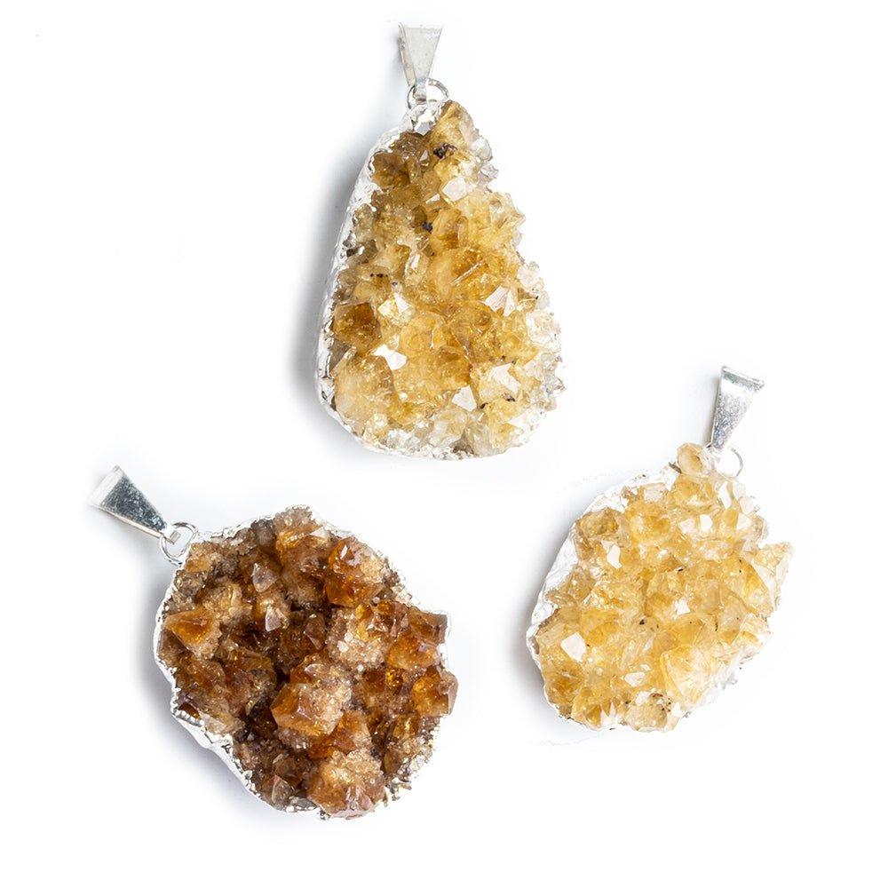 Silver Leafed Citrine Natural Crystals Focal Pendant 1 Piece - The Bead Traders