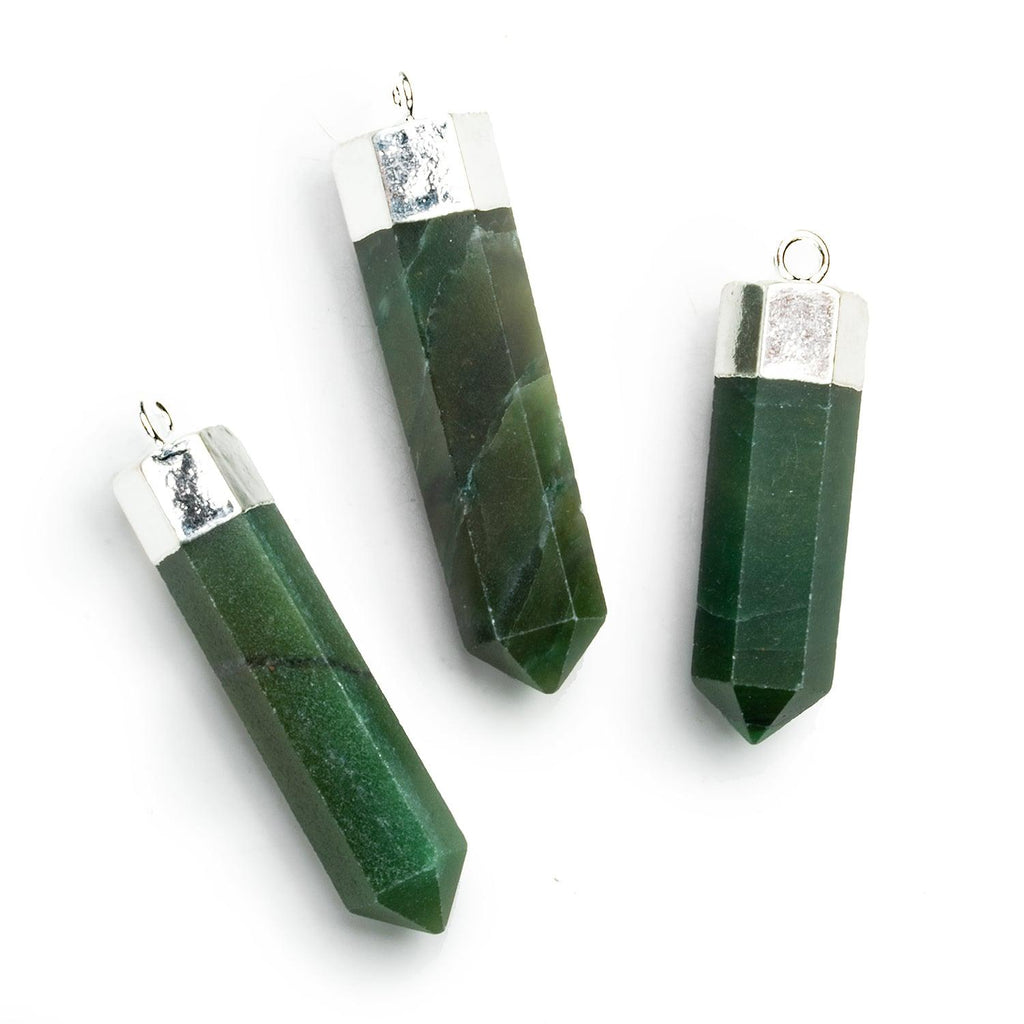 Silver Leafed Green Agate Large Point Pendant 1 Piece - The Bead Traders
