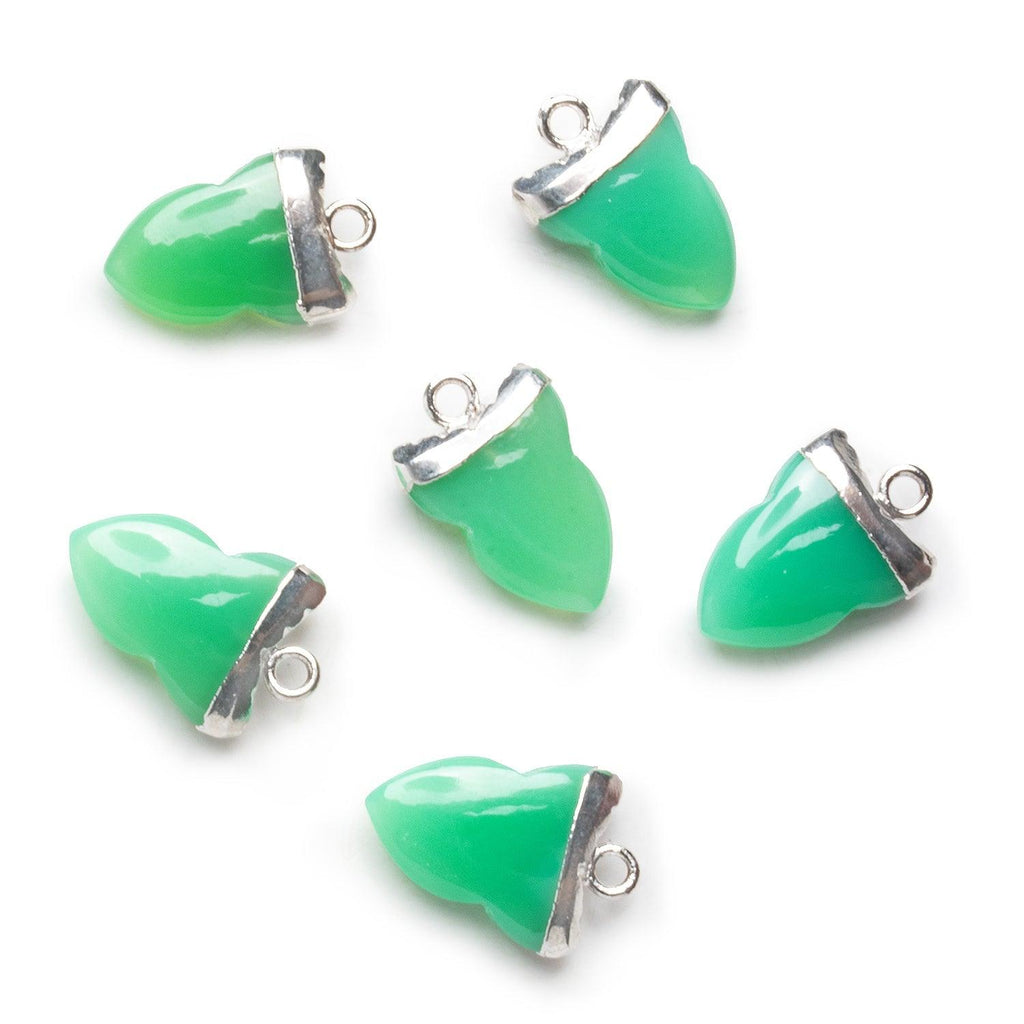 Silver Leafed Green Onyx Shark Tooth Shape Pendant 17x12mm - The Bead Traders
