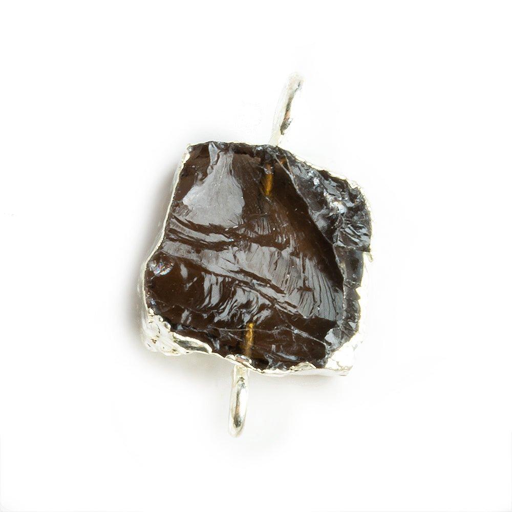 Silver Leafed Hammer Faceted Dark Smoky Quartz Square Connector 1 Piece - The Bead Traders