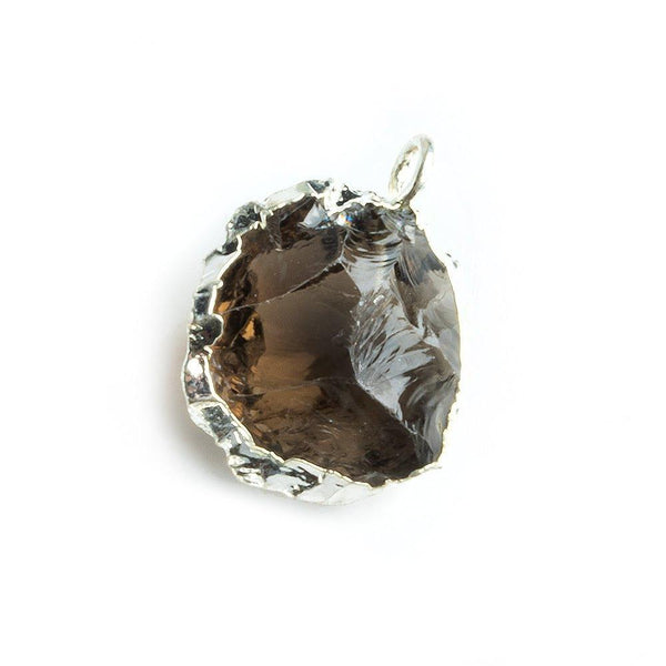 Silver Leafed Hammer Faceted Smoky Quartz Coin Pendant Bead 1 Piece