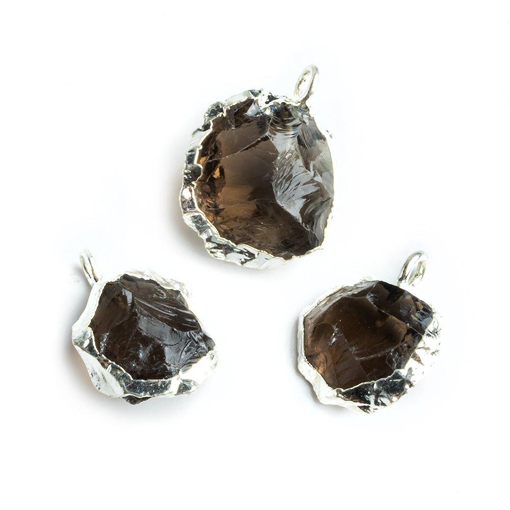 Silver Leafed Hammer Faceted Smoky Quartz Coin Pendant Bead 1 Piece - The Bead Traders