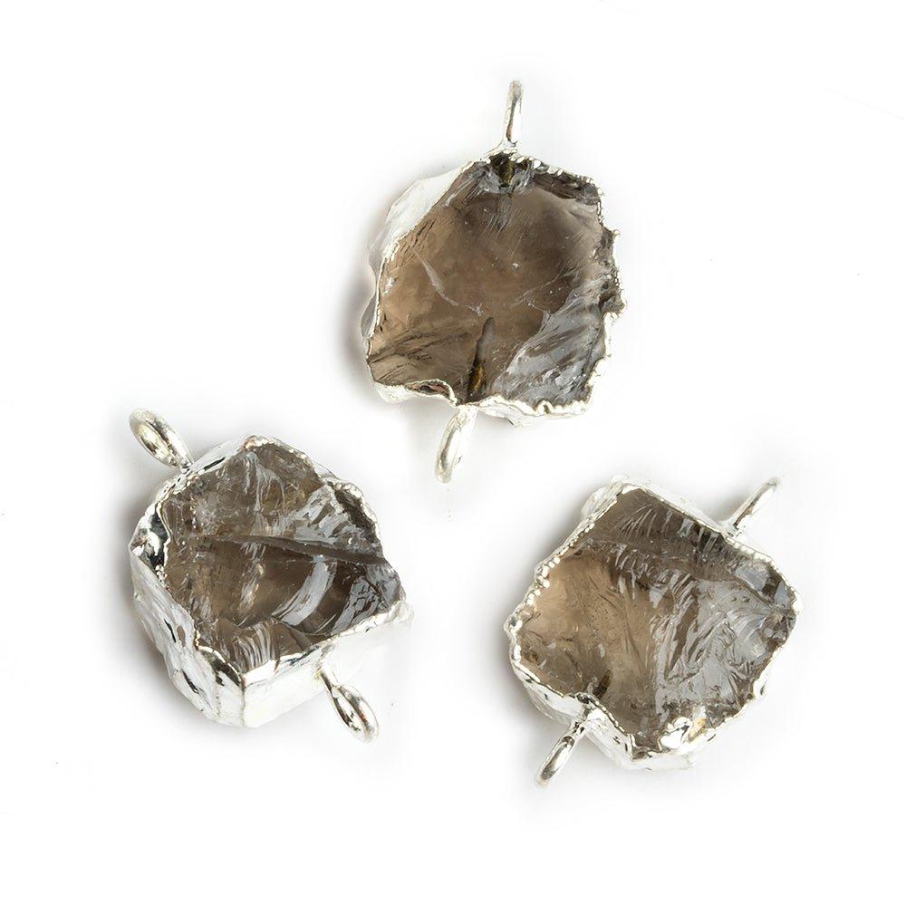 Silver Leafed Hammer Faceted Smoky Quartz Square Connector Bead 1 Piece - The Bead Traders