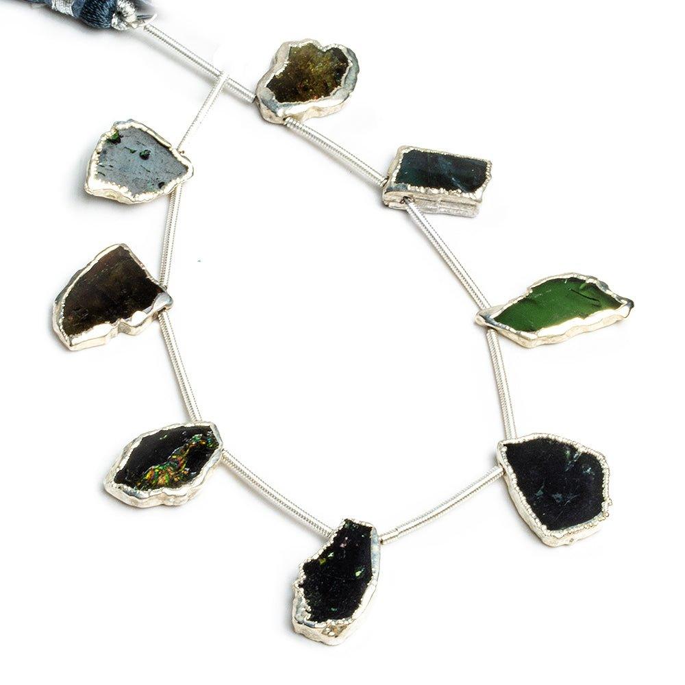 Silver Leafed Multi Color Tourmaline Slices 8 pieces - The Bead Traders