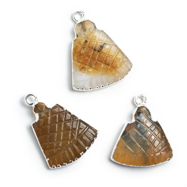 Silver Leafed Peruvian Opal Carved Pendants - Lot of 3