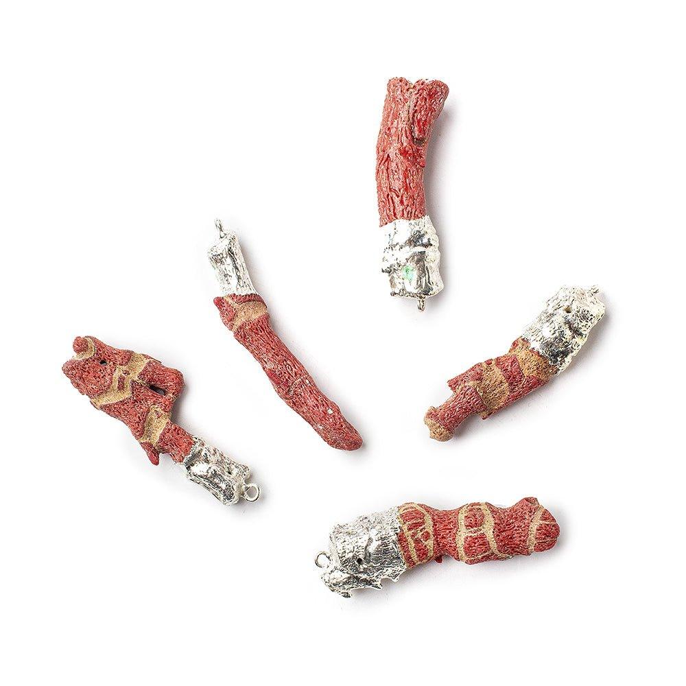 Silver Leafed Red Branch Coral Focal Pendant 1 piece - The Bead Traders
