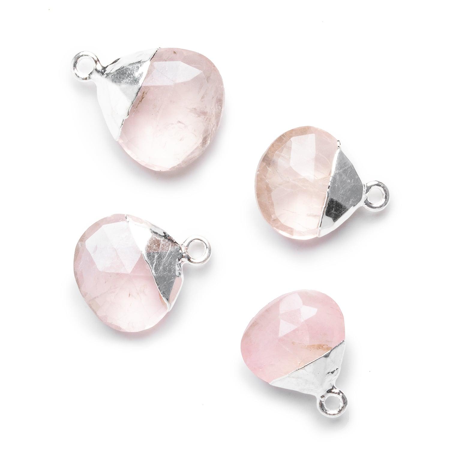 Silver Leafed Rose Quartz Heart Pendants - Lot of 4 - The Bead Traders