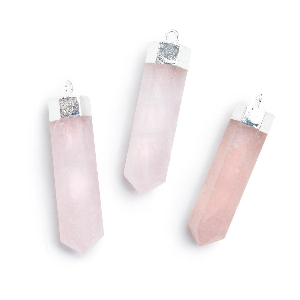 Silver Leafed Rose Quartz Large Point Pendant 1 Piece - The Bead Traders