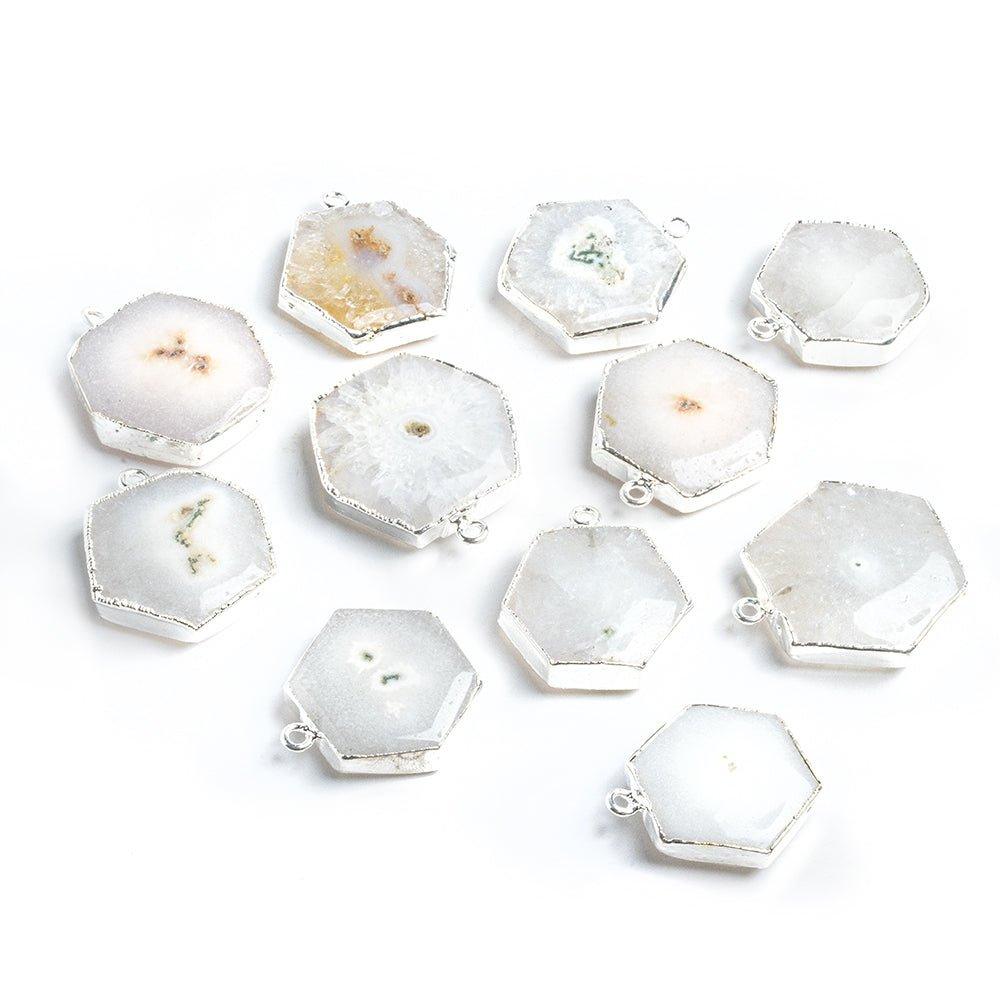 Silver Leafed Solar Quartz Plain Hexagon Pendant 1 Piece - The Bead Traders