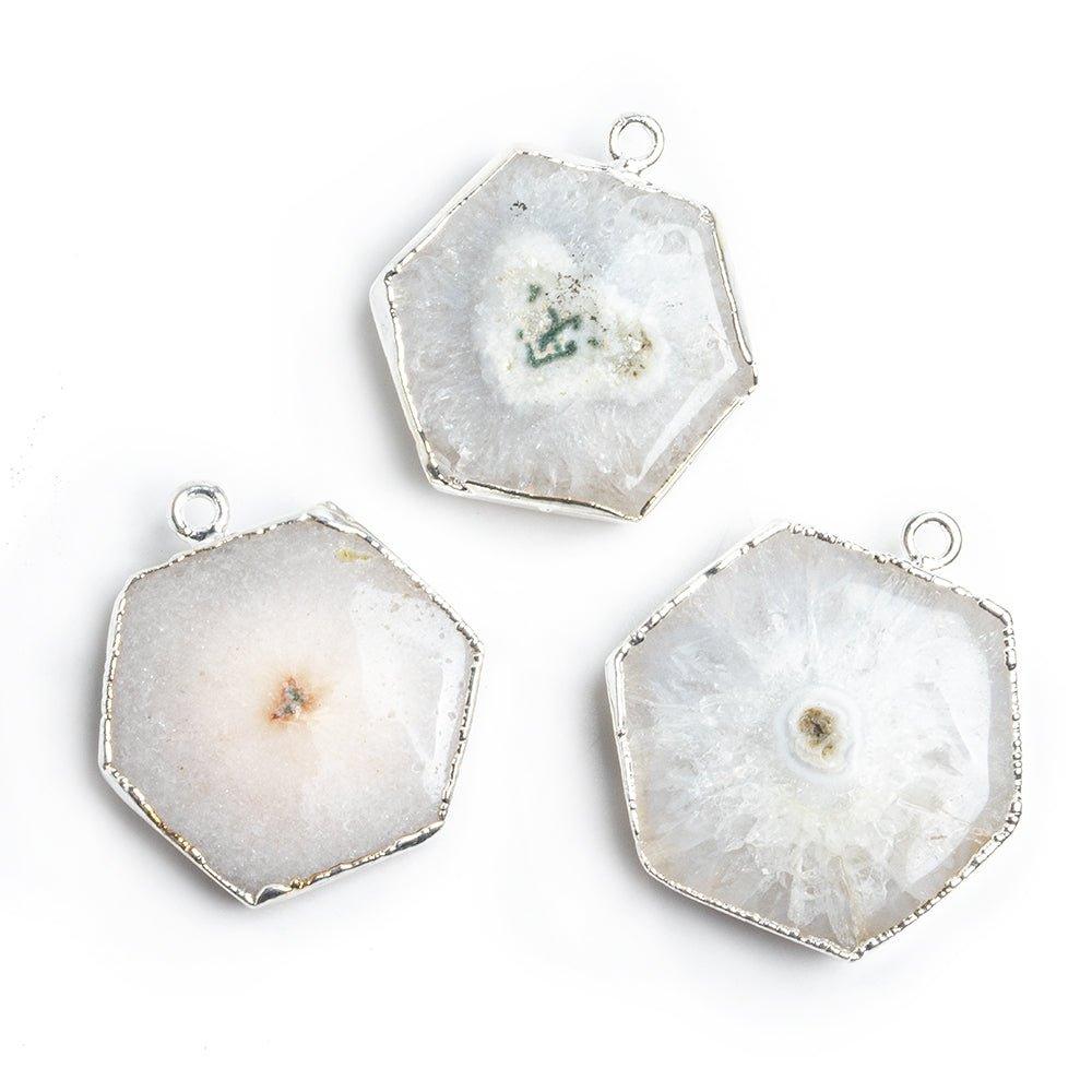 Silver Leafed Solar Quartz Plain Hexagon Pendant 1 Piece - The Bead Traders