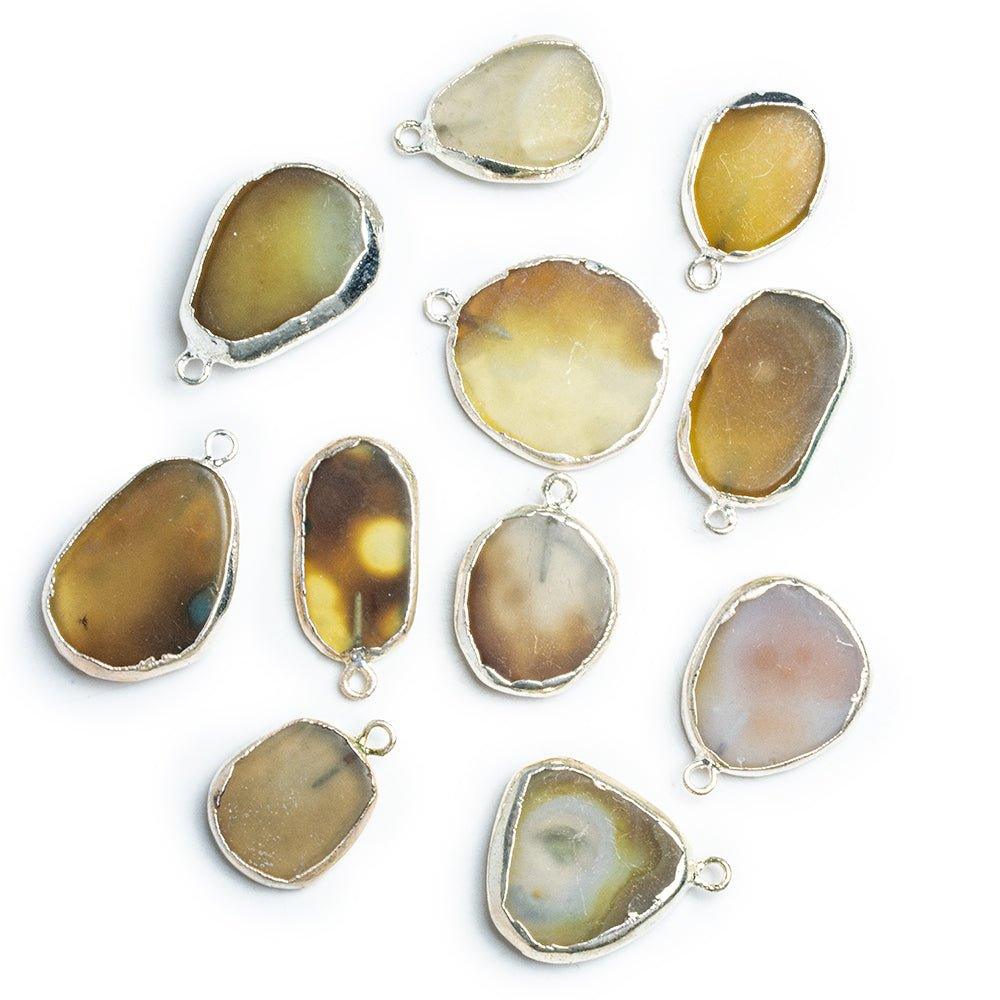 Silver Leafed Yellow Agate Pendants - Lot of 11 - The Bead Traders