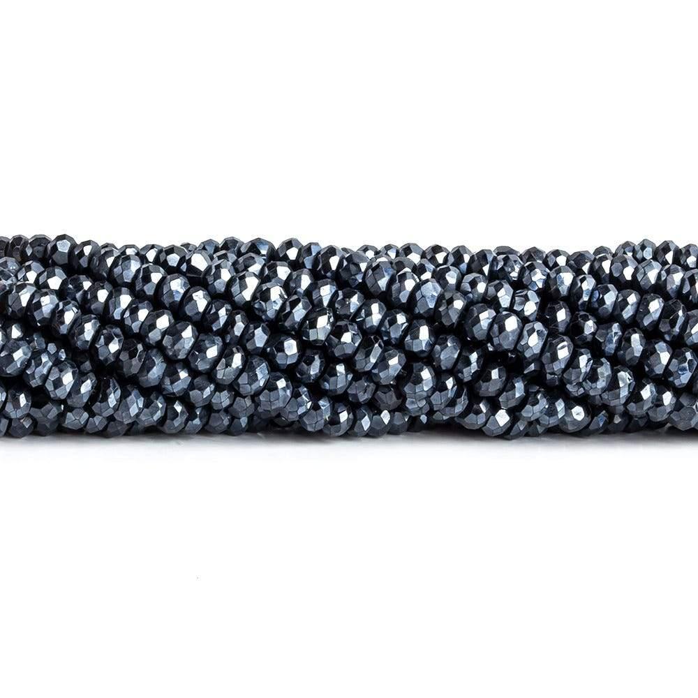 Silver Metallic Black Spinel Faceted Rondelles 3.5mm dia. 13 inch 140 beads - The Bead Traders