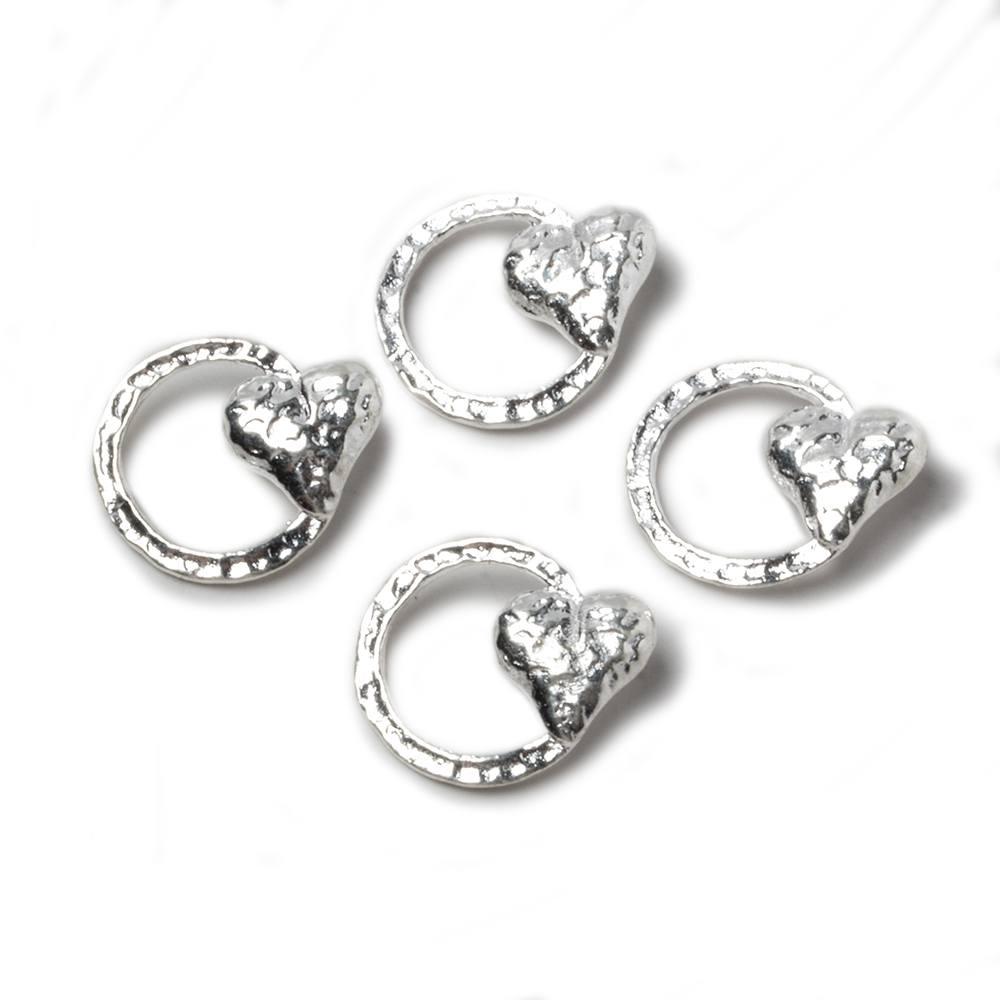 Silver plated Charm Hammered Circle with Heart 4 pcs - The Bead Traders