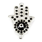 Silver plated Connector / Charm, Hamsa with Black Rhinestones 35x22mm, 1 piece - The Bead Traders