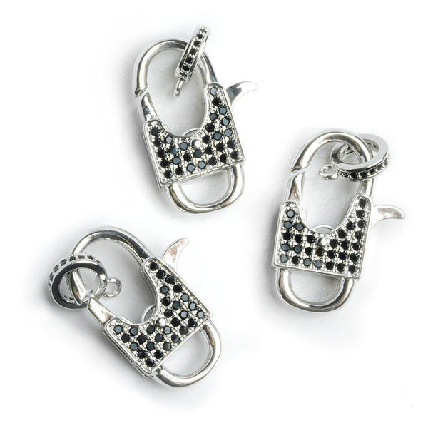 Silver Tone Brass CZ Pave Lobster Clasp 1 Piece