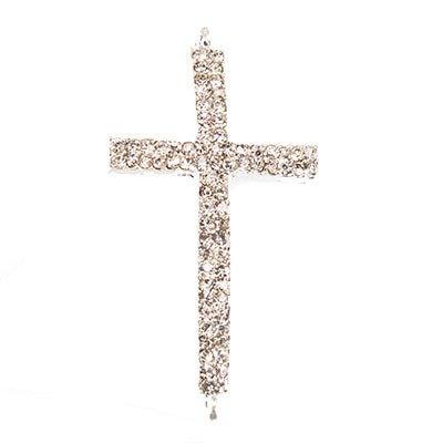 Silver-tone Cross Rhinestone East-West Connector Finding, 43x14mm, 1 piece - The Bead Traders