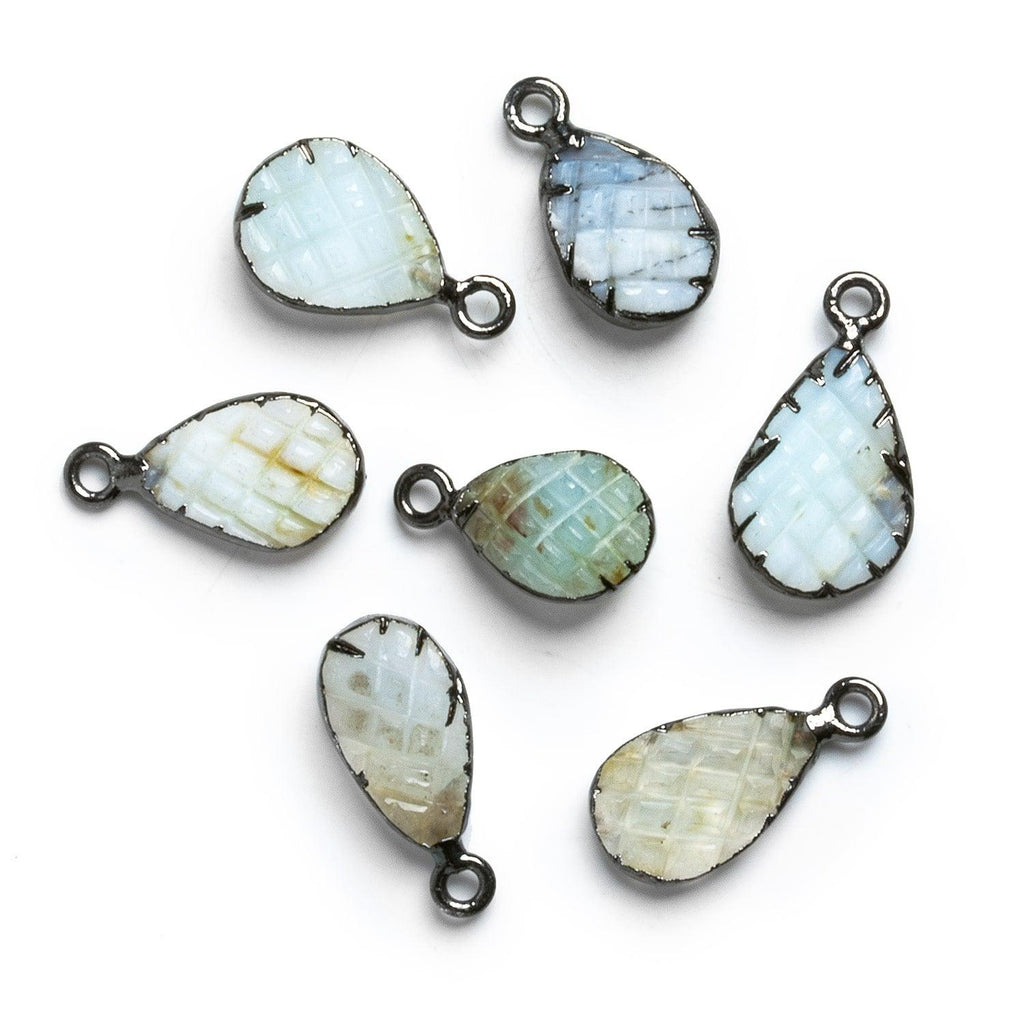 Small Black Gold Leafed Carved Blue Peruvian Opal Pear Pendant - The Bead Traders